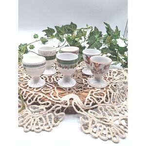 Vintage Porcelain Egg Cups Set of 6 Mismatched Floral Gilded Ceramic Footed